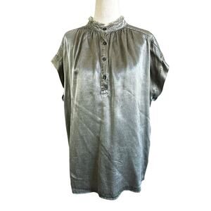 Tina Jo Green Satin Basic Blouse Women Top Size Medium‎ | 63-6